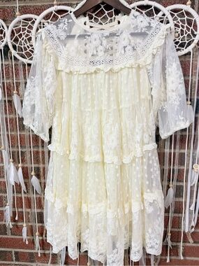 Vici Cream Lace Tiered Babydoll Dress
